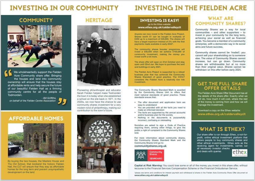 Fielden acre four page leaflet inside spread Fielden Acre Community Share Offer leaflet inside spread