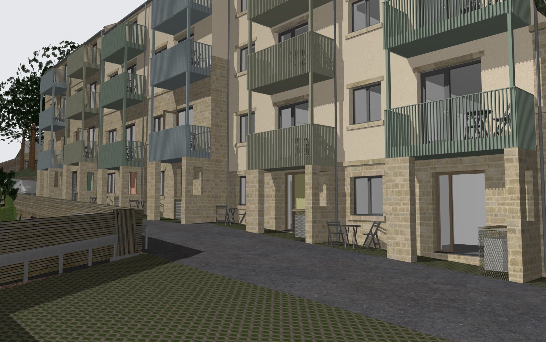 South elevation  from parking area Living on High Street